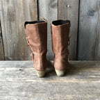 Women's Mid-Calf Brown Leather Boots with Zipper