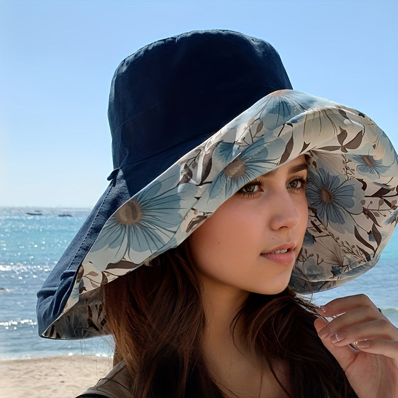 Reversible Sun Hat with Wide Brim and Wind Cord