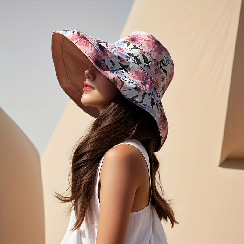 Reversible Sun Hat with Wide Brim and Wind Cord