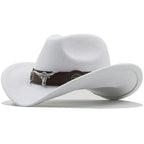 Western-Style Felt Hat with Bull Buckle Band