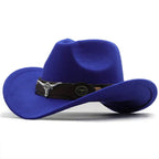 Western-Style Felt Hat with Bull Buckle Band
