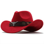 Western-Style Felt Hat with Bull Buckle Band
