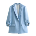 Women's Elegant Blazer with Structured Sleeves and Gold Accents