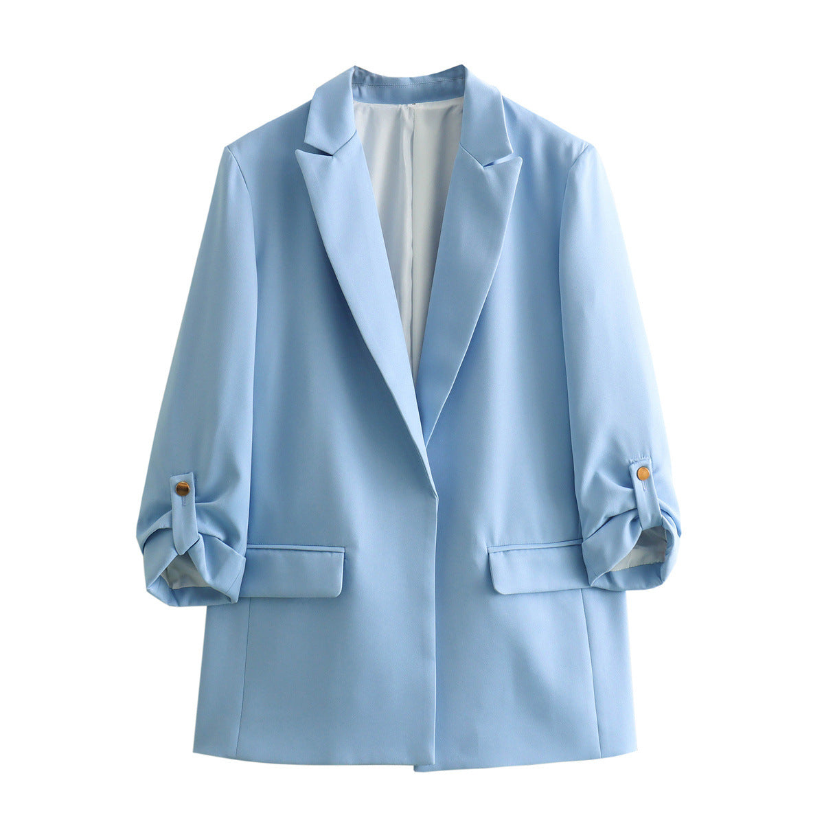 Women's Elegant Blazer with Structured Sleeves and Gold Accents