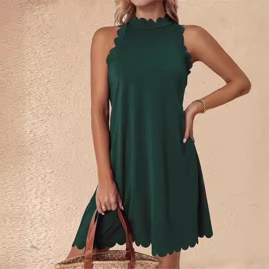 Women's Sleeveless Scalloped-Neck Flowy Dress