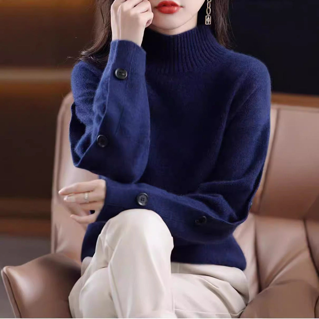 Women's Elegant Turtleneck Sweater with Button Details
