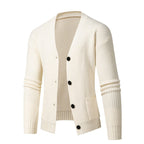Women's Striped Cardigan with Modern Cut and Practical Pockets