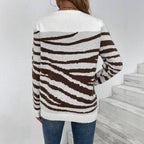 Women's Cozy Knit Sweater with Modern Zebra Stripe Pattern and Comfortable Fit