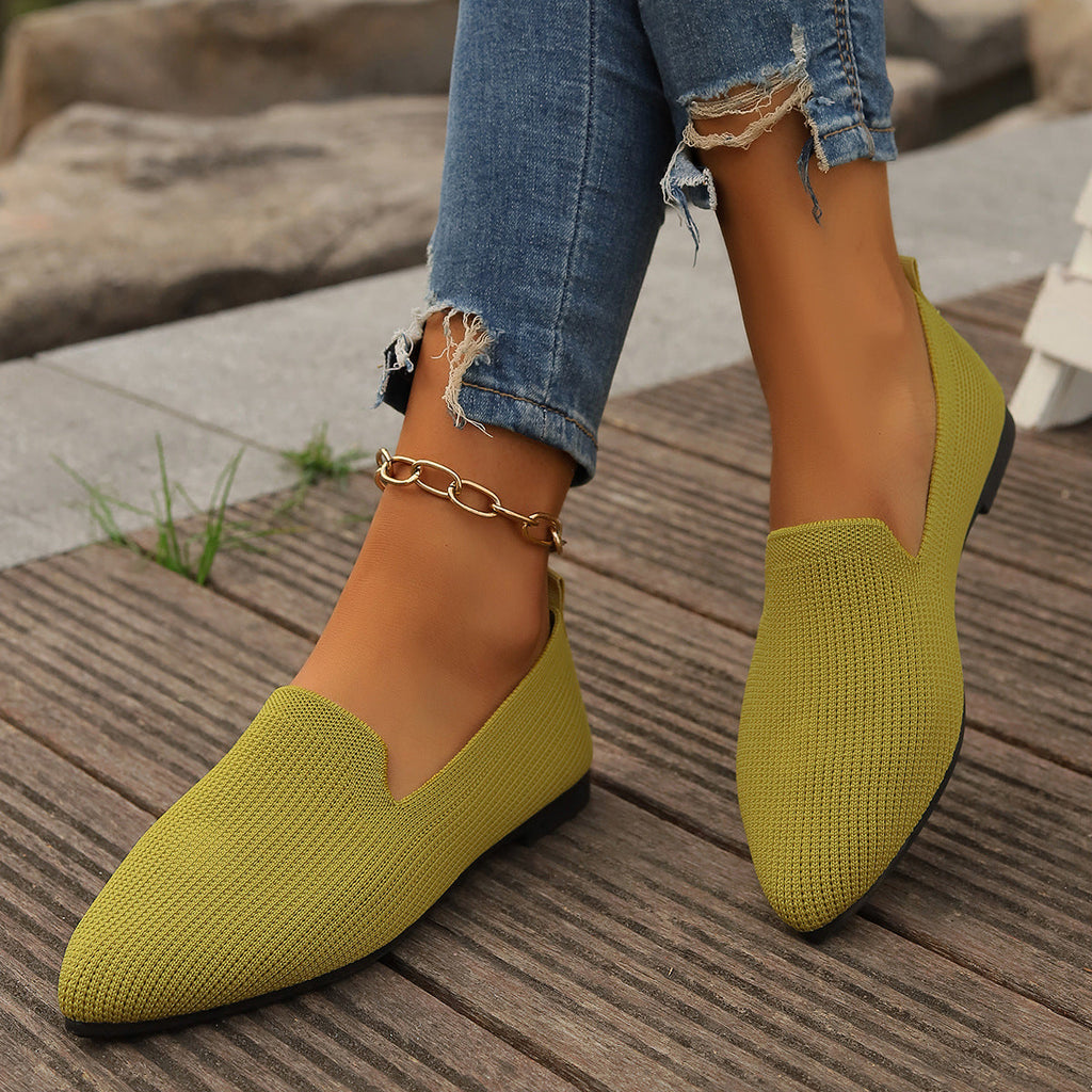 Women's Breathable Knit Slip-Ons with V-Neck Detail