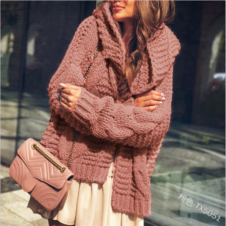 Women's Chunky Knit Cardigan in Relaxed Oversized Style with Shawl Collar and Large Pockets