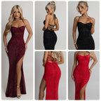 Women's Evening Dress with Shimmering Sequins and Seductive Slit