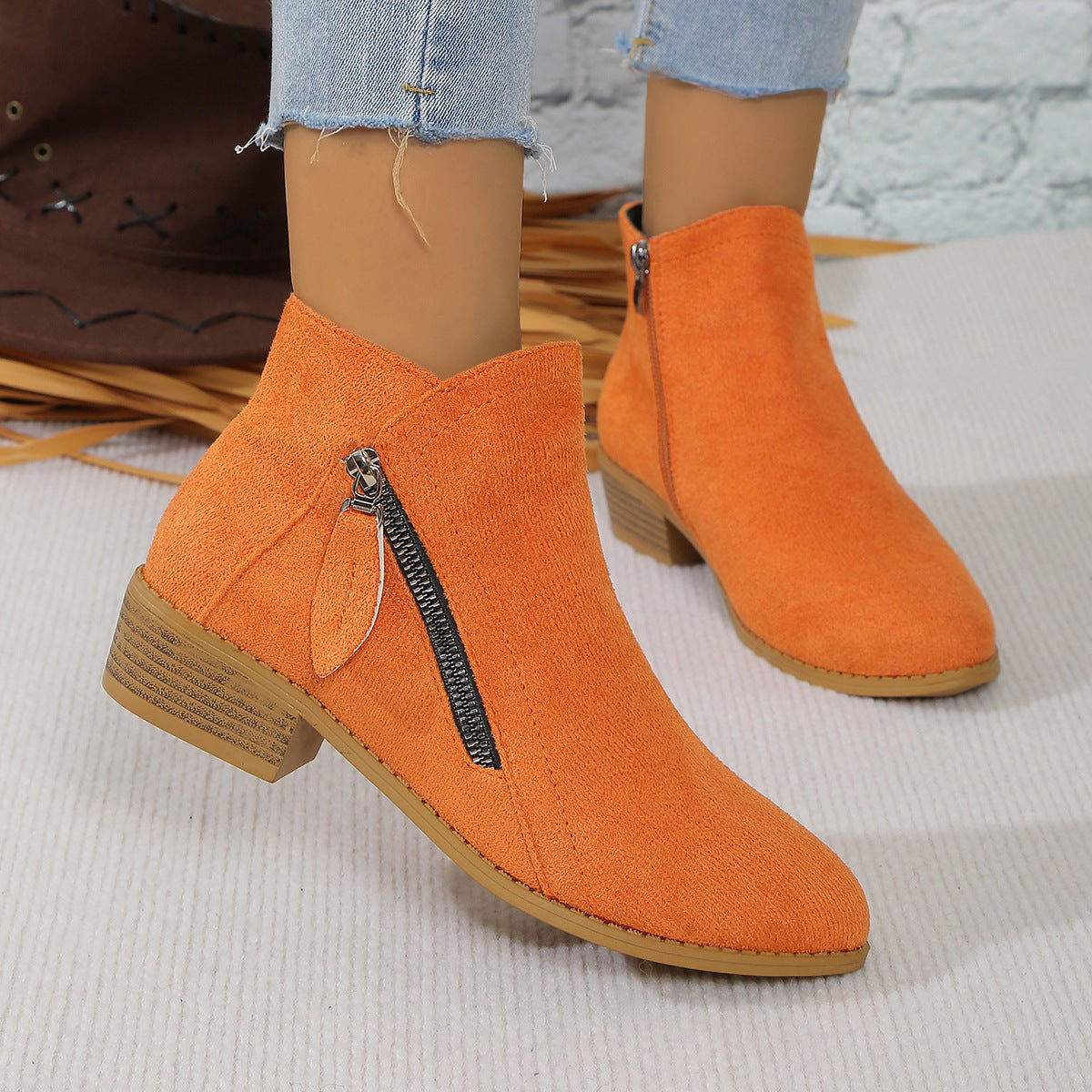 Women's Ankle Boots with Asymmetric Zipper