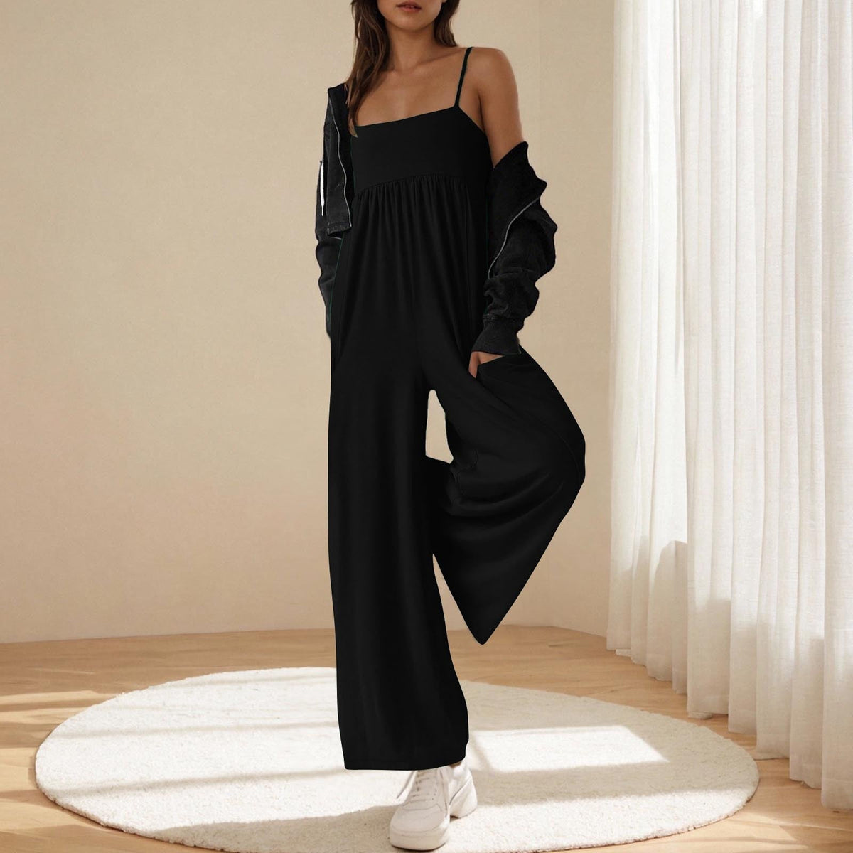 Women's Casual Wide-Leg Jumpsuit with Spaghetti Straps