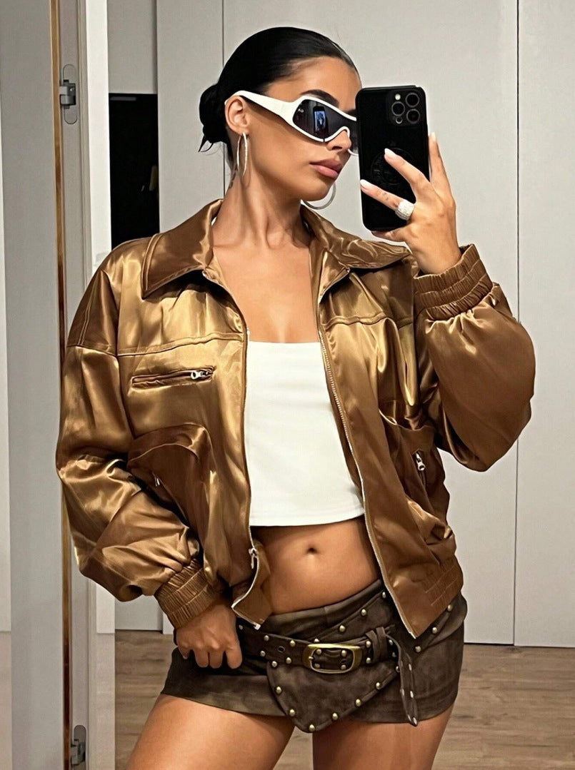 Women's Satin-Look Bomber Jacket