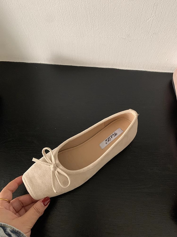Women's Suede Ballet Flats with Delicate Bow Detail