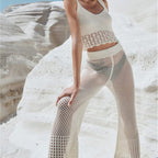 Women's Airy Cropped Crochet Top and High-Waisted Mesh Pants