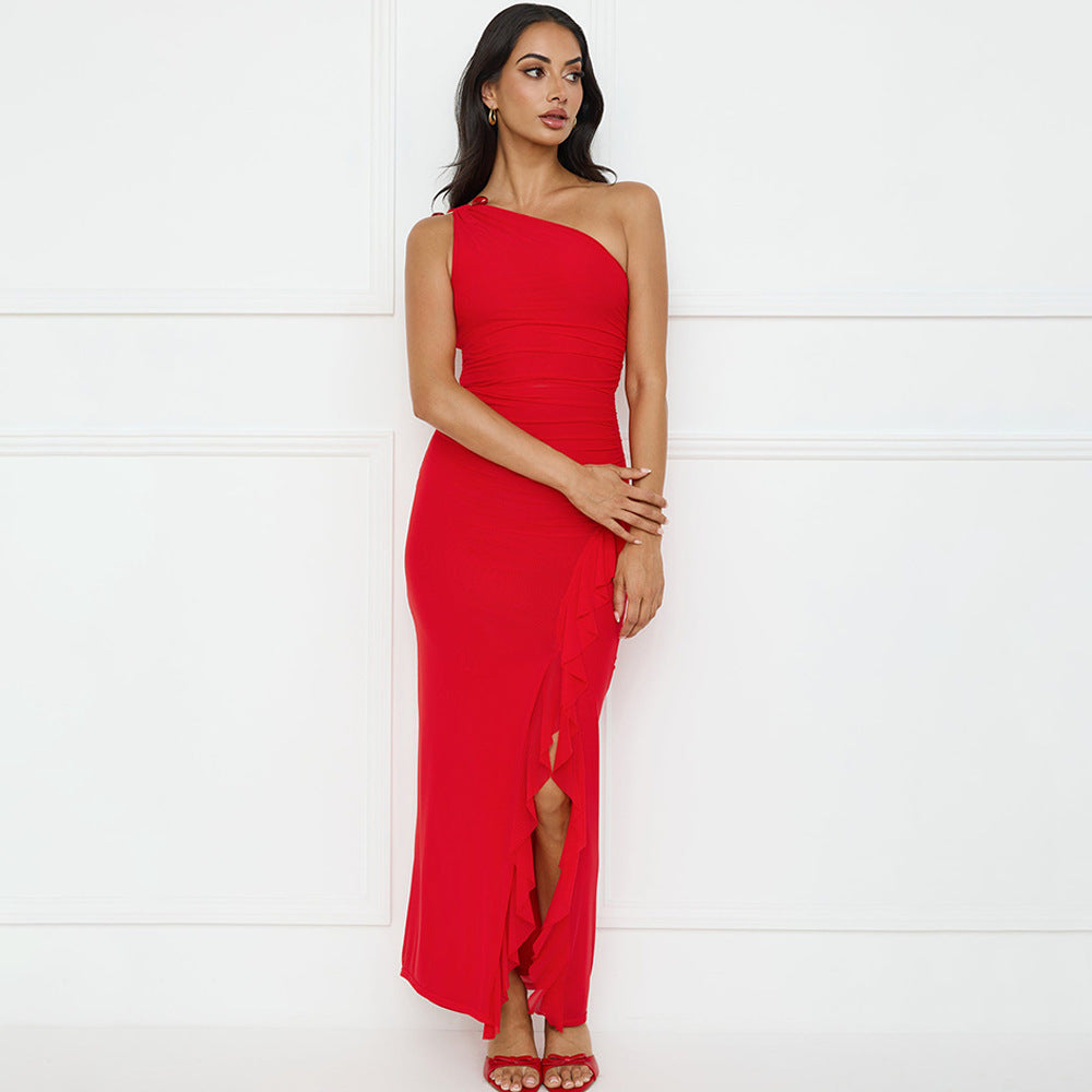 Women's Asymmetrical Maxi Dress with Ruffle Details