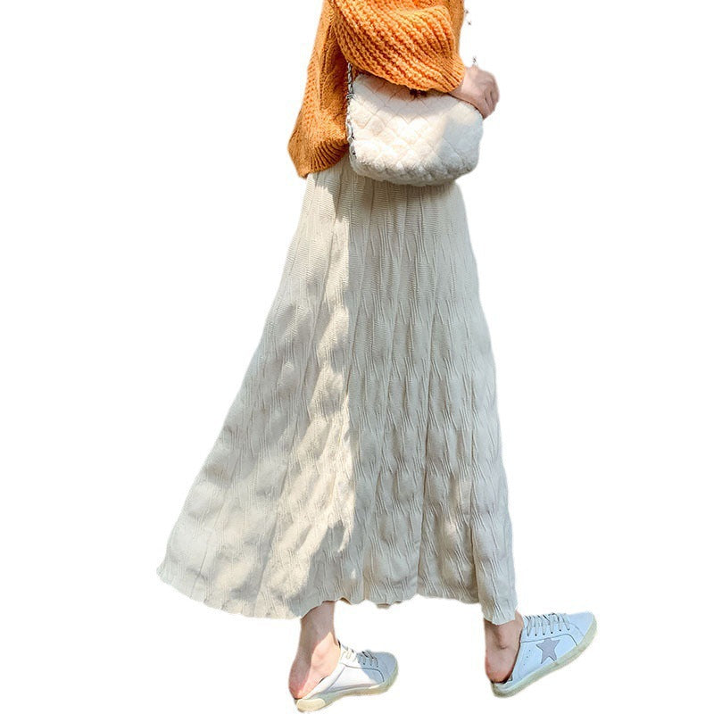Women's Maxi Skirt with Ribbed Design and Elastic Waistband