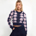 Women's Cropped Plaid Cardigan