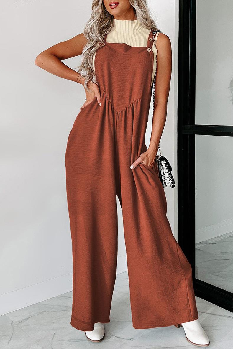 Women's Casual Wide-Leg Jumpsuit with Decorative Button Details