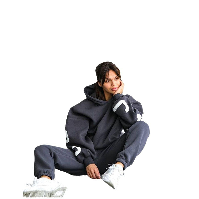 Women's Casual Oversized Sweat Suit with Hood and Elastic Waist