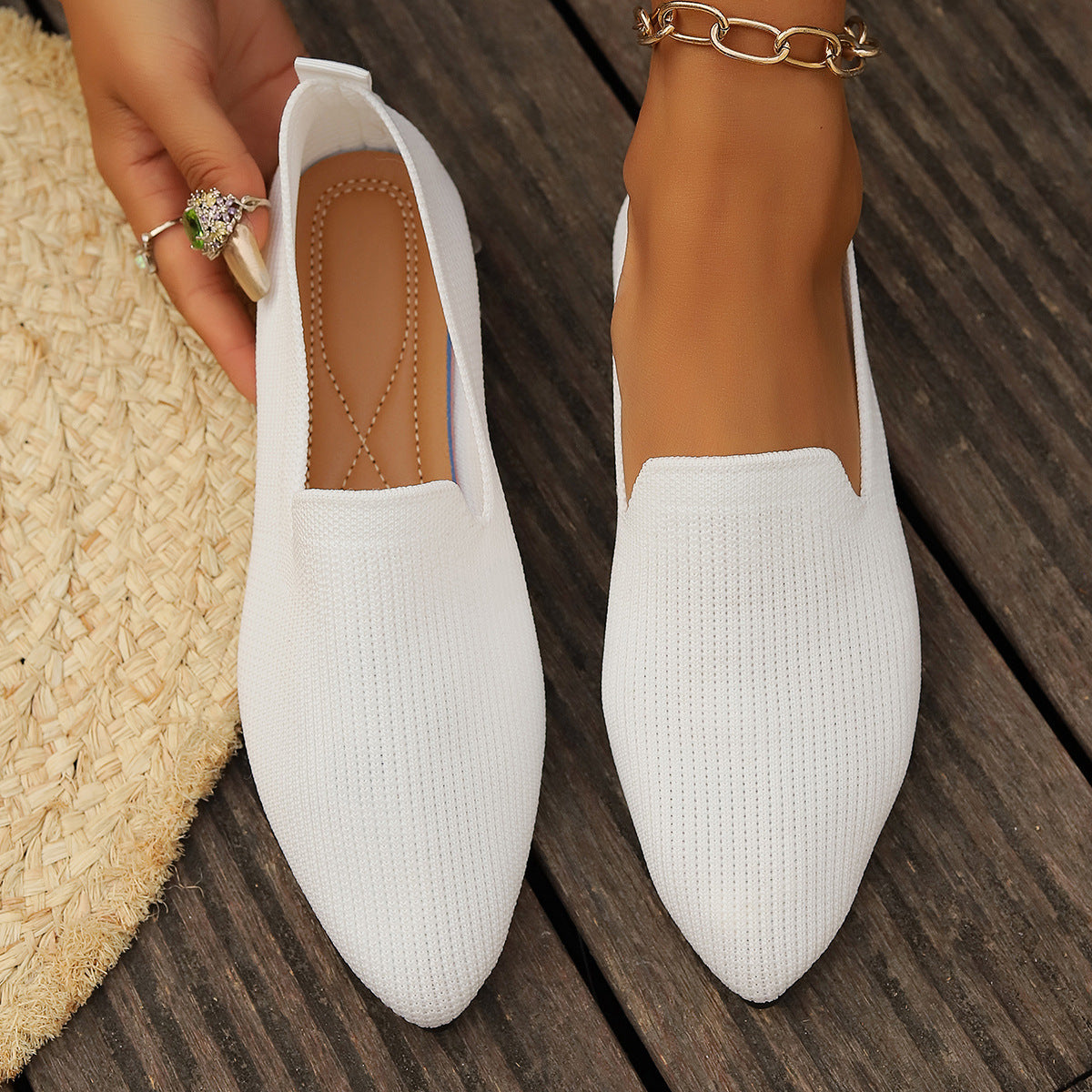 Women's Breathable Knit Slip-Ons with V-Neck Detail
