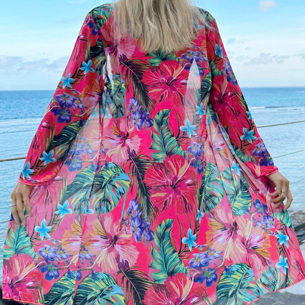 Women's Sleeveless Bikini Set with Floral Kimono and Shorts