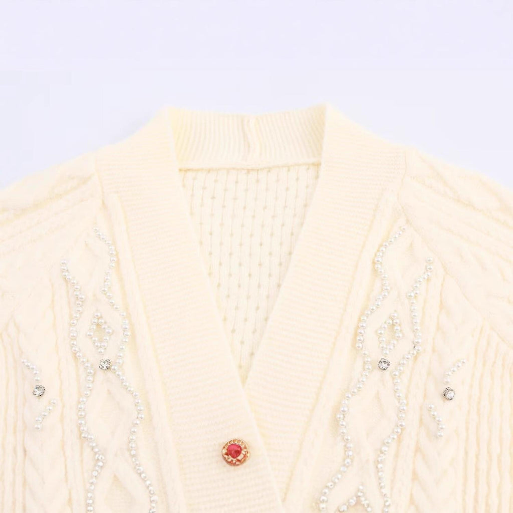 Women's Elegant Cardigan with Decorative Buttons and Ruffle Details