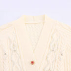 Women's Elegant Cardigan with Decorative Buttons and Ruffle Details