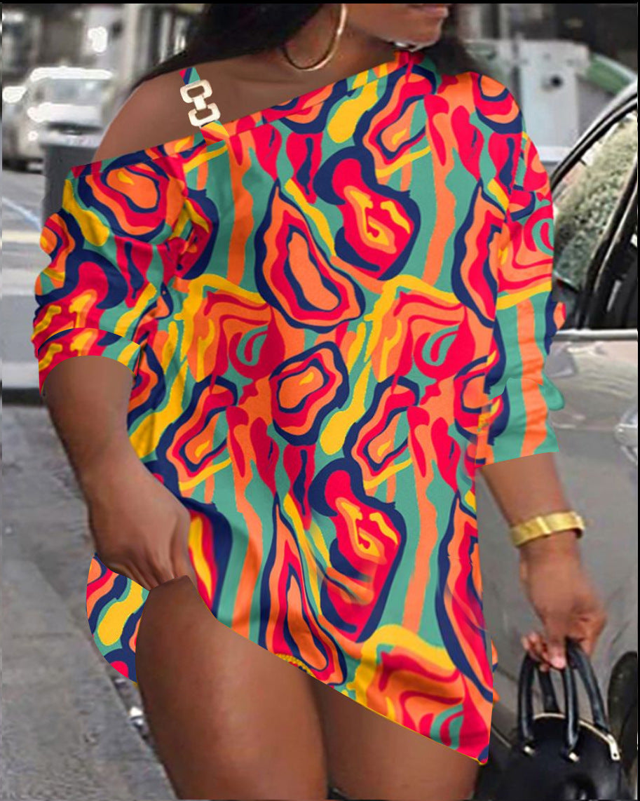 Women's Asymmetric Graphic Print One-Shoulder Dress