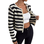 Women's Striped Cardigan with Decorative Buttons