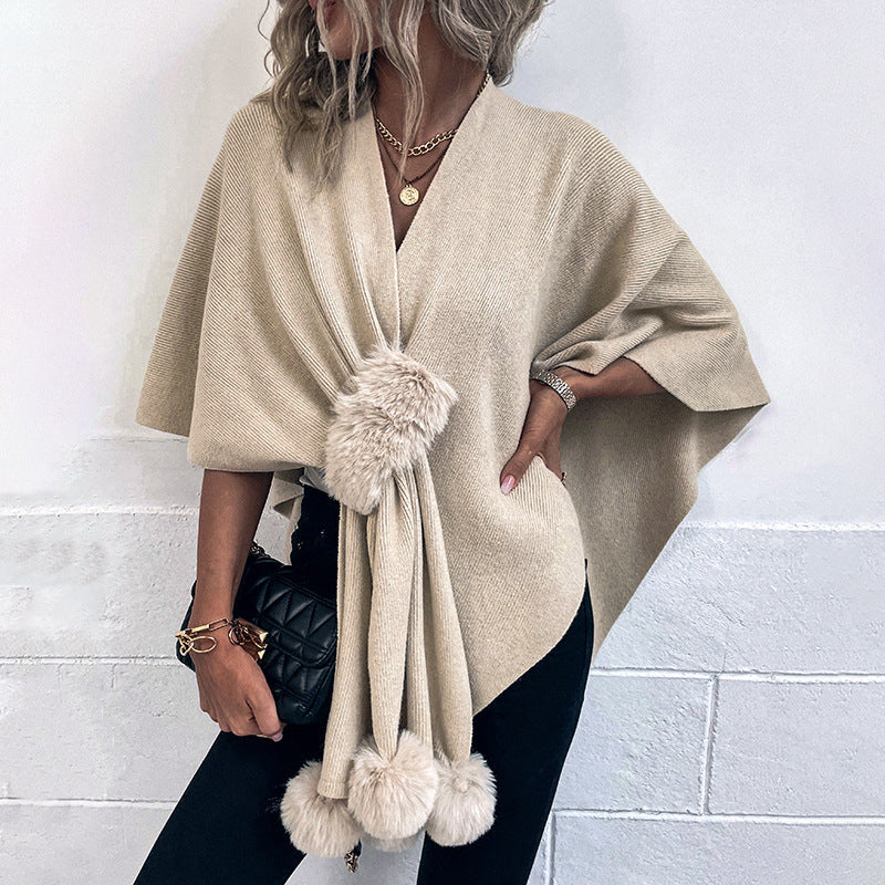 Elegant Poncho with Luxurious Faux Fur Trim