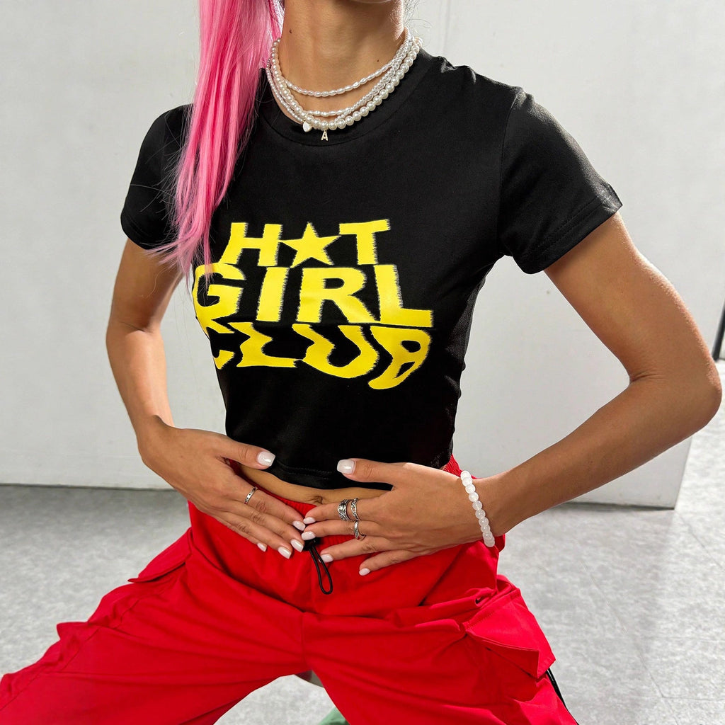 Women's Slim-Fit Cropped T-Shirt with Graphic Print