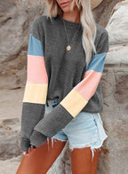 Women's Casual Pullover with Colorful Sleeve Design