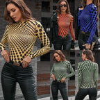 Women's Fitted Long-Sleeve Shirt with Graphic Dot Design