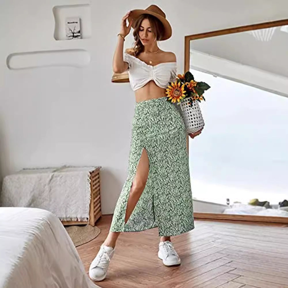 Women's Maxi Skirt with Floral Print and Side Slit