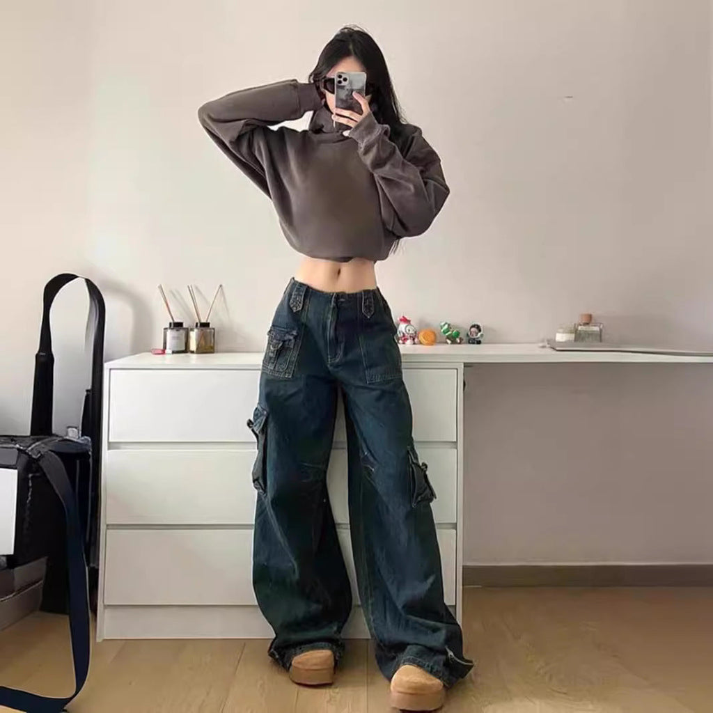 Women's Oversized Cargo Jeans with Side Pockets