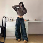 Women's Oversized Cargo Jeans with Side Pockets