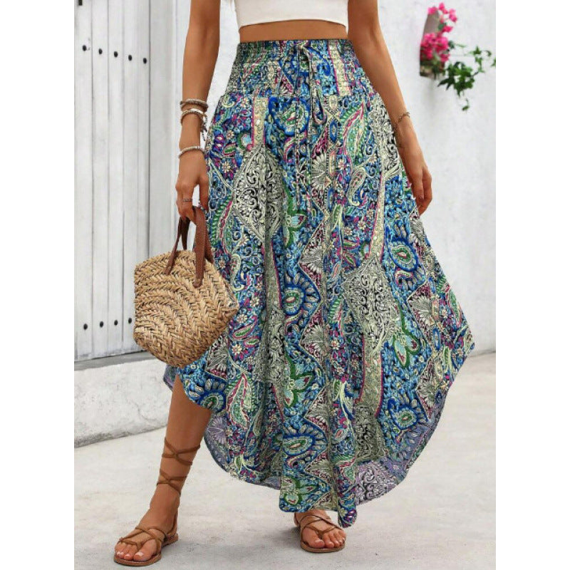 Women's Maxi Skirt with Elegant Paisley Pattern and Elastic Waistband