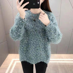 Women's Fluffy Sweater with Unique Texture and Sparkling Accents