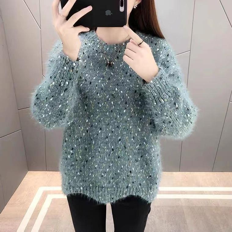 Women's Fluffy Sweater with Unique Texture and Sparkling Accents