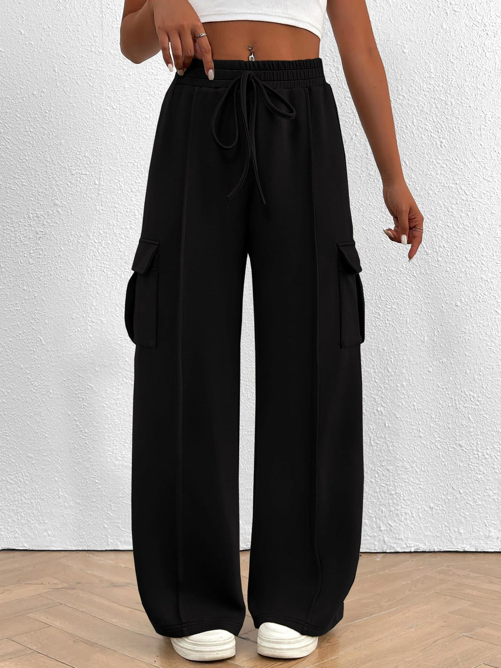 Women's Wide-Leg Cargo Pants with Elastic Waist