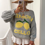 Women's Chunky Knit Cardigan with Cheerful Motif