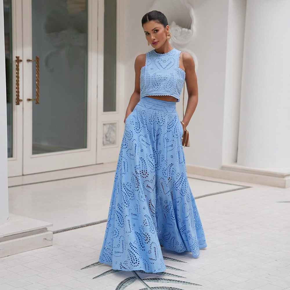 Women's Elegant Two-Piece Eyelet Set