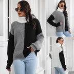 Women's Chunky Knit High-Neck Colorblock Sweater