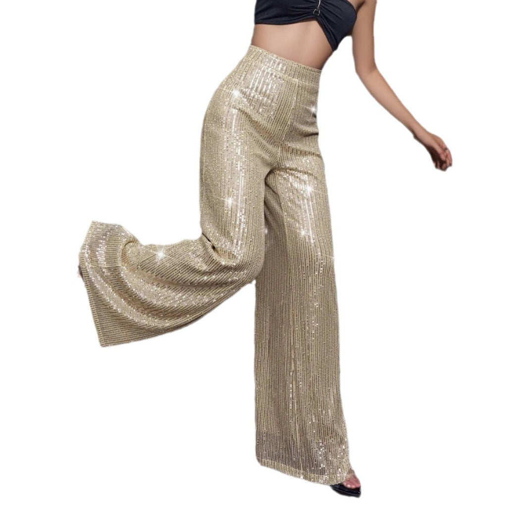 Women's Shiny Palazzo Pants with Sparkling Sequin Design