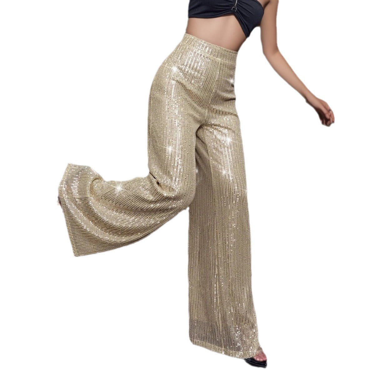 Women's Shiny Palazzo Pants with Sparkling Sequin Design