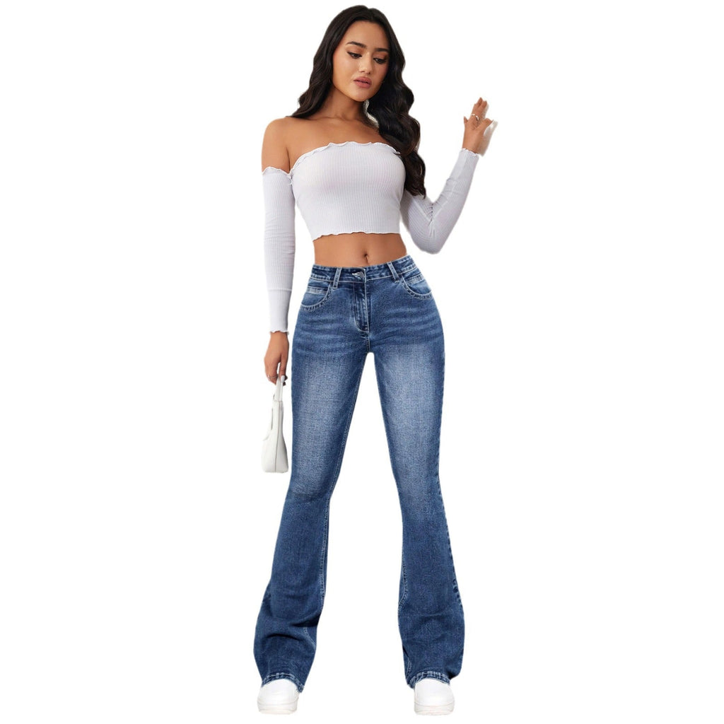 Women's High-Waisted Flared Jeans in Soft Denim