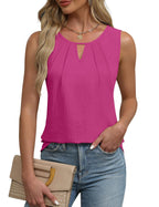 Women's Sleeveless Keyhole Top with Pleats