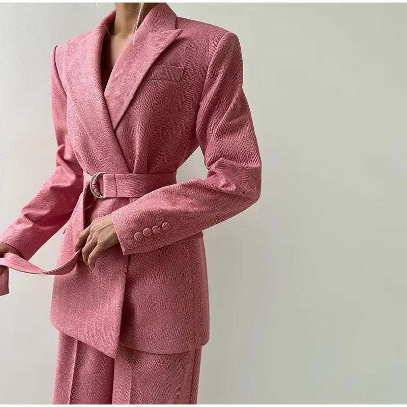 Blazer Suit with Fitted Top and Wide-Leg Trousers